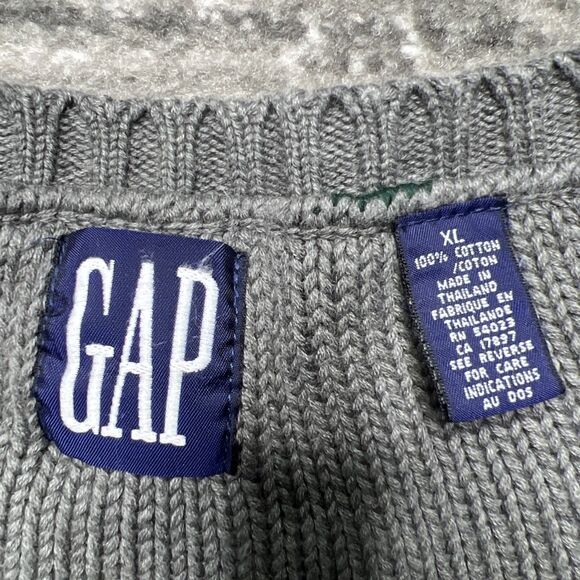 Vintage GAP Cable Knit V Neck Sweater Mens XL Gray Cricket  Tennis Preppy 90s - Picture 2 of 6